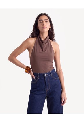 Blusa Halter Escote Fluido  Para Mujer Café Seven Seven