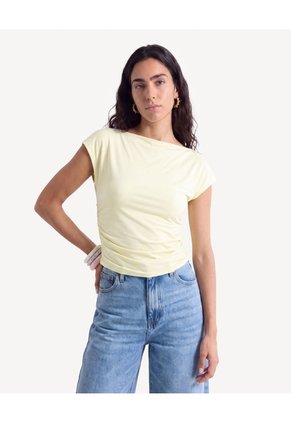 Camiseta Escote Ojal Con Recogidos  Para Mujer Amarillo Seven Seven