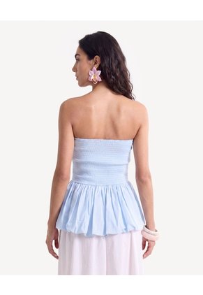 Blusa Strapless Aglobada  Para Mujer Celeste Seven Seven
