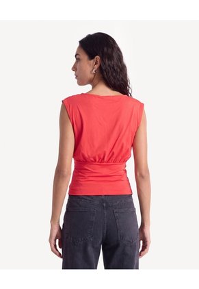 Camiseta Escote Ojal Con Drapeado  Para Mujer Rojo Seven Seven