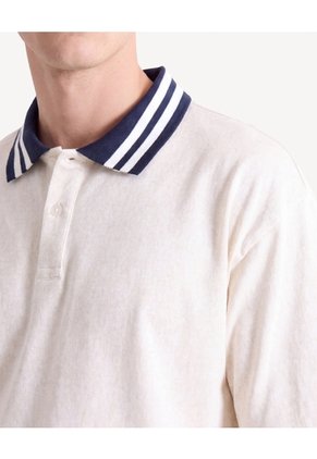 Polo Relaxed Con Cuello En Contraste  Para Hombre Crema Seven Seven
