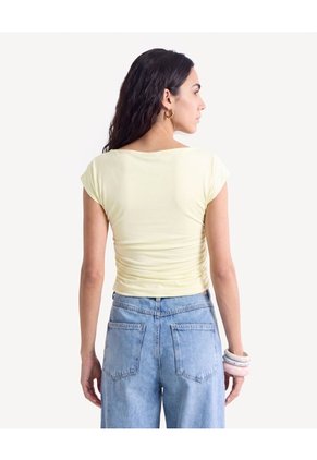 Camiseta Escote Ojal Con Recogidos  Para Mujer Amarillo Seven Seven