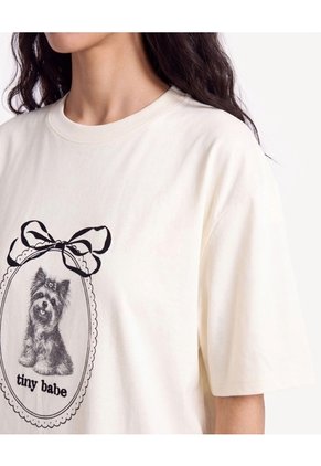 Camiseta Oversize Con Estampado  Para Mujer Crema Seven Seven