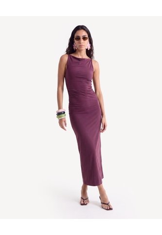 Vestido Largo Con Recogidos Laterales  Para Mujer Vino Seven Seven Seven Seven