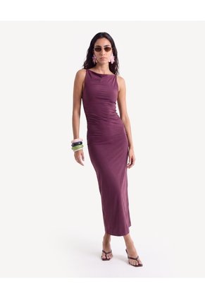 Vestido Largo Con Recogidos Laterales Para Mujer Vino Seven Seven