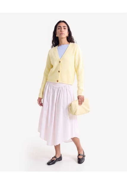 Saco Cardigan De Botonadura Frontal  Para Mujer Amarillo Seven Seven