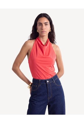 Camiseta Halter Cuello Drapeado  Para Mujer Rojo Seven Seven