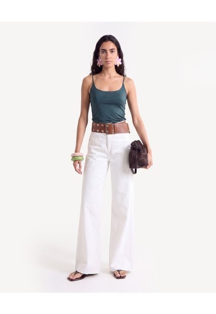 Camiseta De Tiras Graduables  Para Mujer Verde Seven Seven