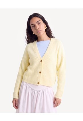 Saco Cardigan De Botonadura Frontal Para Mujer Amarillo Seven Seven