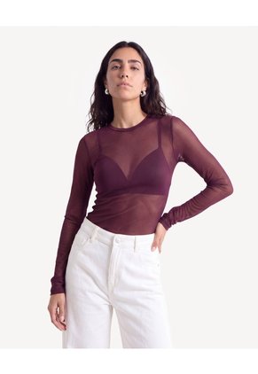 Camiseta Manga Larga En Malla Para Mujer Vino Seven Seven