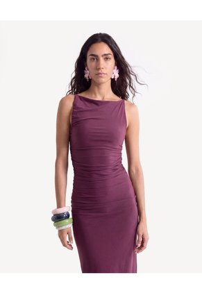 Vestido Largo Con Recogidos Laterales Para Mujer Vino Seven Seven