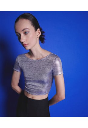 Camiseta Para Mujer Manga Corta Color Plata Marca Seven Seven #28095203