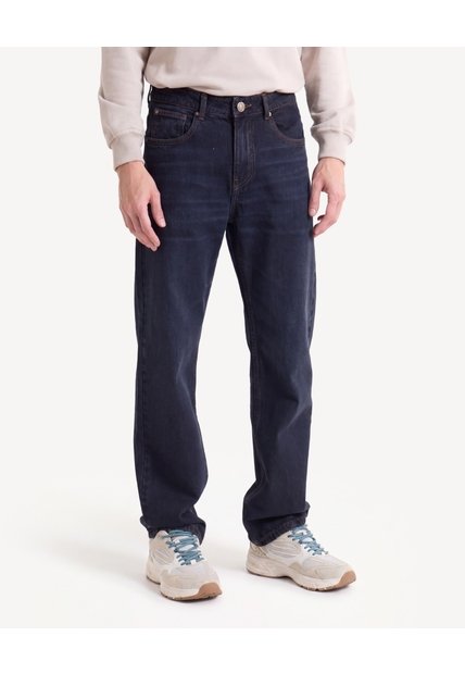 Jean Straight Con Desgaste Sutil  Para Hombre Azul Seven Seven