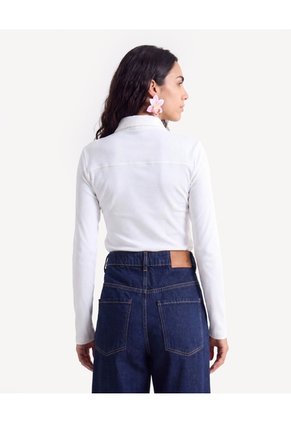 Camiseta Polo Manga Larga En Rib Para Mujer Crudo Seven Seven