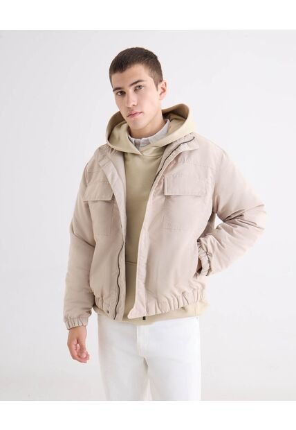 Chaqueta Acolchada Utilitaria  Para Hombre Crema Seven Seven