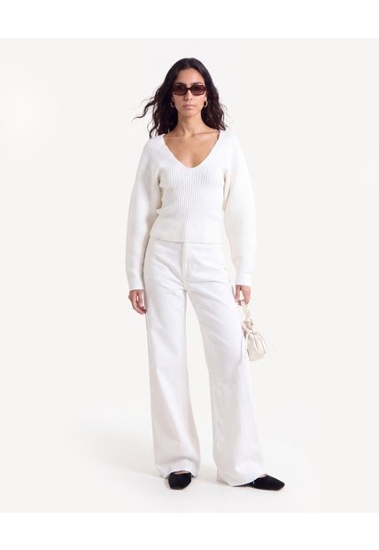 Saco Cuello V Con Manga Volumen  Para Mujer Crema Seven Seven