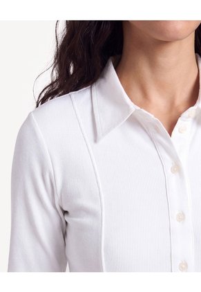 Camiseta Polo Manga Larga En Rib Para Mujer Crudo Seven Seven