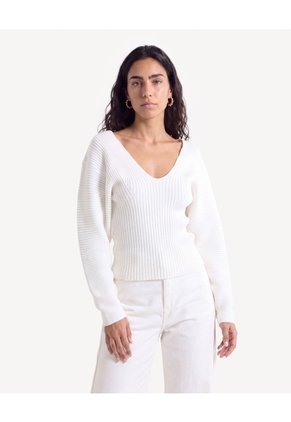 Saco Cuello V Con Manga Volumen  Para Mujer Crema Seven Seven