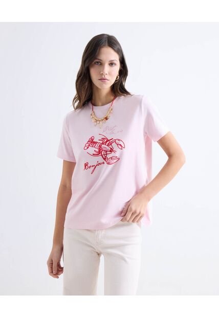Camiseta Oversize Estampada  Para Mujer Rosa Seven Seven
