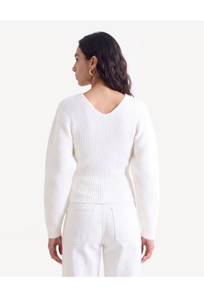 Saco Cuello V Con Manga Volumen  Para Mujer Crema Seven Seven