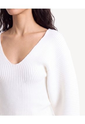 Saco Cuello V Con Manga Volumen  Para Mujer Crema Seven Seven