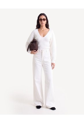 Jean Wide Leg Tiro Medio Rígido  Para Mujer Blanco Seven Seven