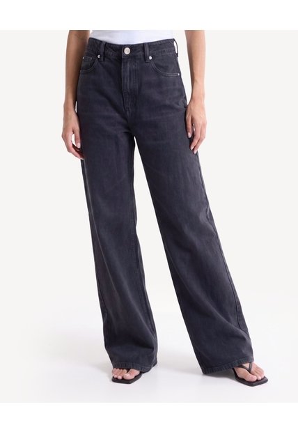 Jean Wide Leg Efecto Lavado  Para Mujer Negro Seven Seven