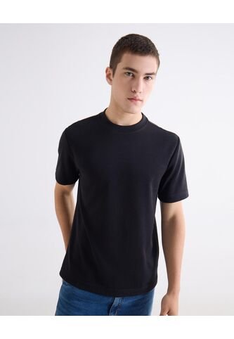 Camiseta En Rib Regular  Para Hombre Negro Seven Seven Seven Seven