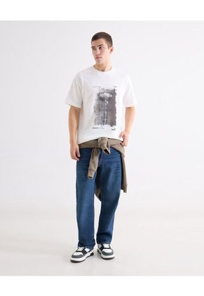 Camiseta Oversize Estampada  Para Hombre Marfil Seven Seven