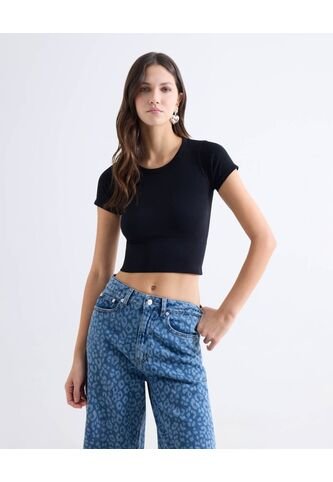 Camiseta Ajustada Flexible  Para Mujer Negro Seven Seven Seven Seven