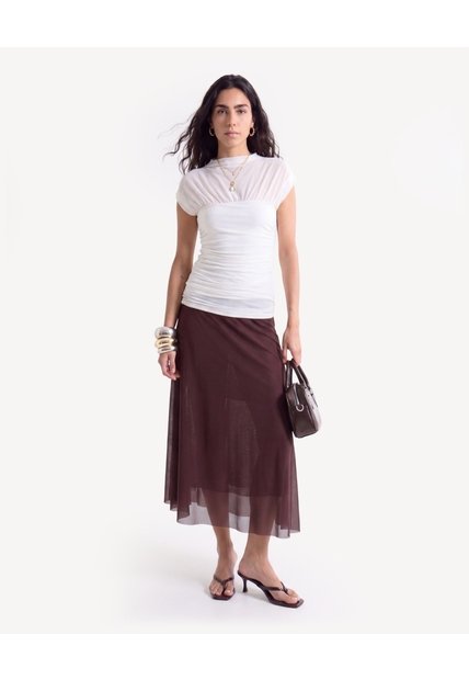 Camiseta Cuello Alto En Mesh  Para Mujer Hueso Seven Seven
