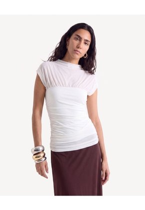 Camiseta Cuello Alto En Mesh  Para Mujer Hueso Seven Seven