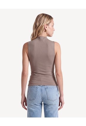 Camiseta Cuello Alto Drapeada Para Mujer Verde Seven Seven