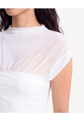 Camiseta Cuello Alto En Mesh  Para Mujer Hueso Seven Seven
