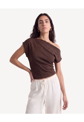 Camiseta Escote Lateral  Para Mujer Café Seven Seven