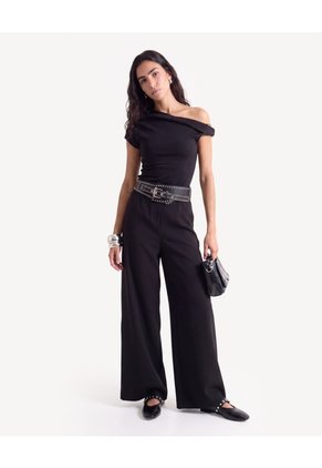Pantalón Sastrero De Bota Amplia  Para Mujer Negro Seven Seven