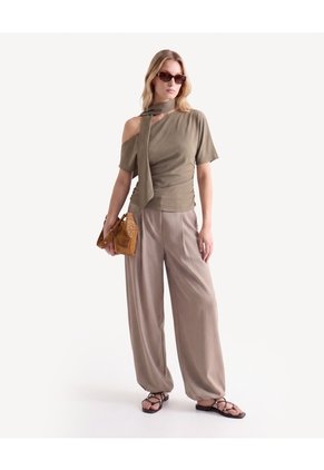 Pantalón Balloon Pinzas Frontales  Para Mujer Taupe Seven Seven