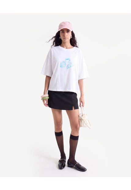 Camiseta Boxy Con Estampado  Para Mujer Crudo Seven Seven