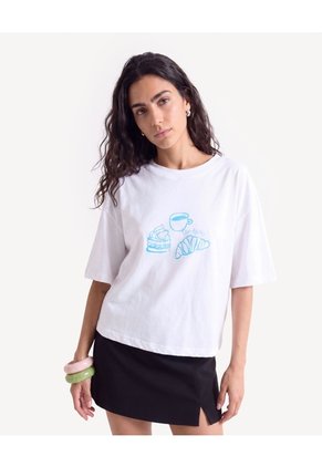 Camiseta Boxy Con Estampado  Para Mujer Crudo Seven Seven