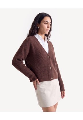 Saco Cardigan De Punto Con Escote V  Para Mujer Café Seven Seven