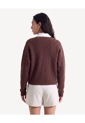 Saco Cardigan De Punto Con Escote V  Para Mujer Café Seven Seven