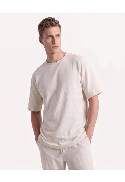 Camiseta Texturizada Relaxed Fit  Para Hombre Taupe Seven Seven