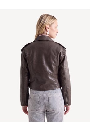 Chaqueta Biker Corta En Pu Para Mujer Café Seven Seven