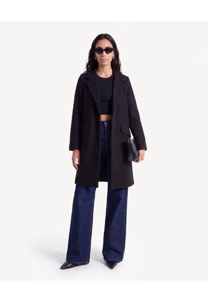 Chaqueta Abrigo Con Bolsillos  Para Mujer Negro Seven Seven