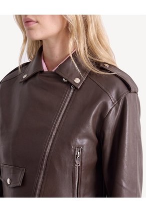 Chaqueta Biker Corta En Pu Para Mujer Café Seven Seven