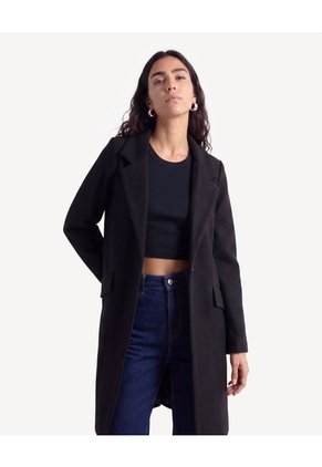 Chaqueta Abrigo Con Bolsillos  Para Mujer Negro Seven Seven