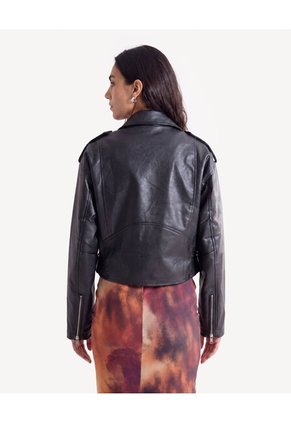 Chaqueta Biker Con Cinturón  Para Mujer Negro Seven Seven