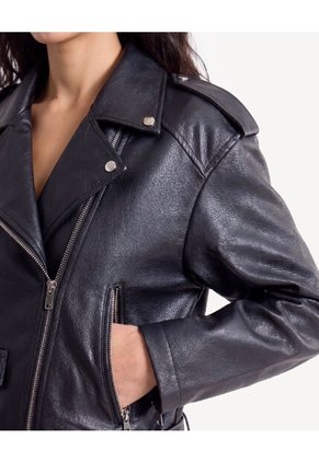 Chaqueta Biker Con Cinturón  Para Mujer Negro Seven Seven