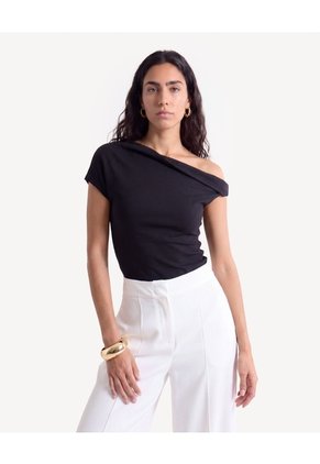 Blusa Con Torsión Y Escote Lateral Para Mujer Negro Seven Seven