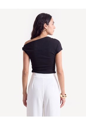 Blusa Con Torsión Y Escote Lateral Para Mujer Negro Seven Seven